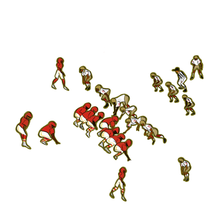 SonyaJaneshewski-SuperBowl Illustration of two teams lining up for a ball snap