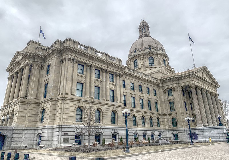 This is a photo of the exterior of Alberta’s parliament building