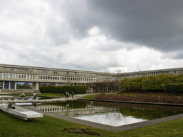 This is a photo of the Academic Quadrangle on the SFU burnaby campus.