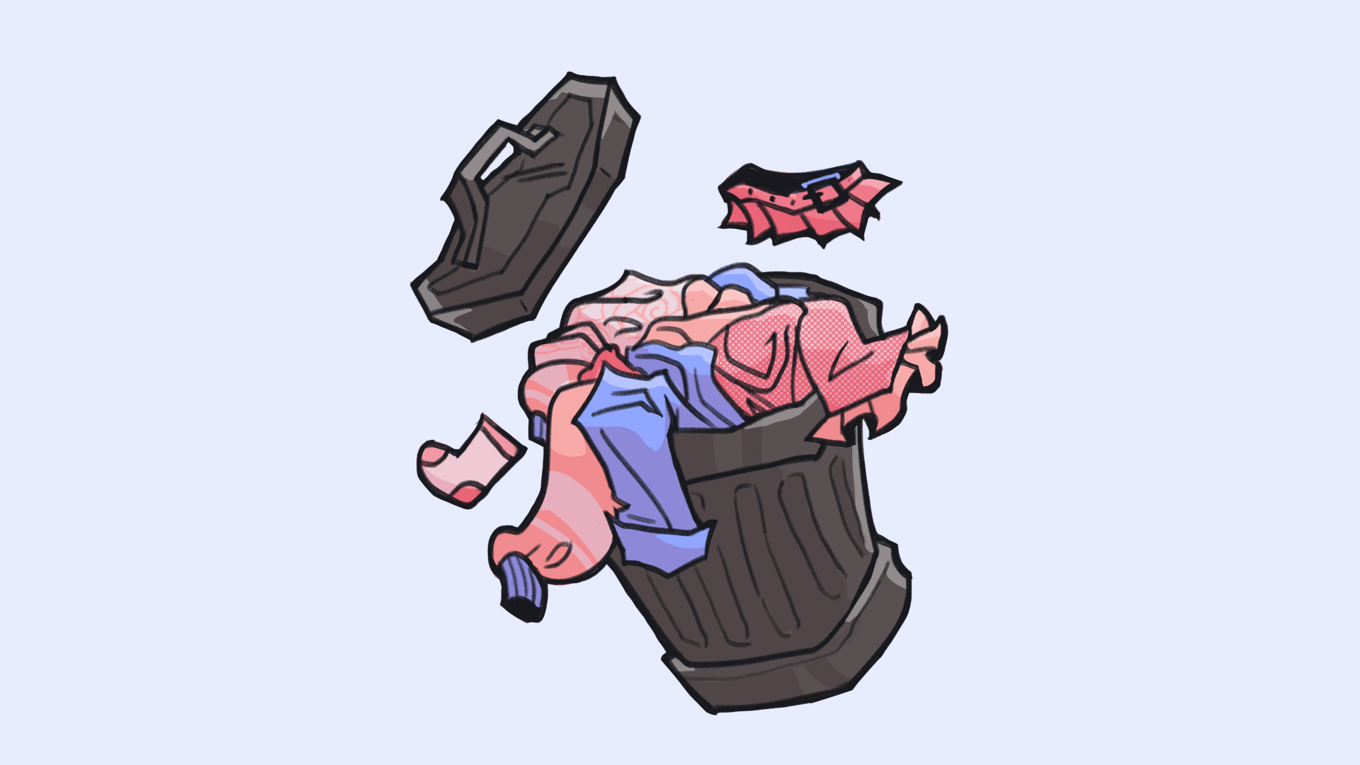 illustration of a trash bin with clothes in it