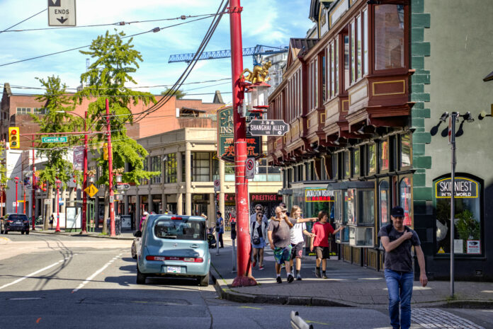 A scenic,street-level view of Vancouver’s Chinatown