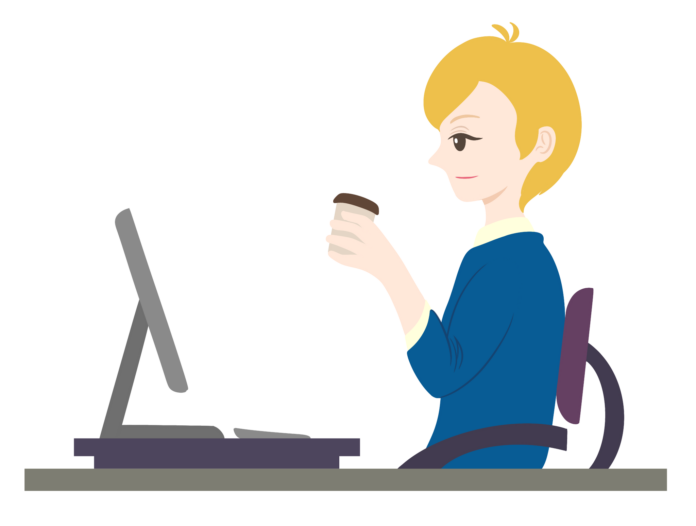 Illustration of Joy Johnson, maybe sitting in her office sipping coffee or something