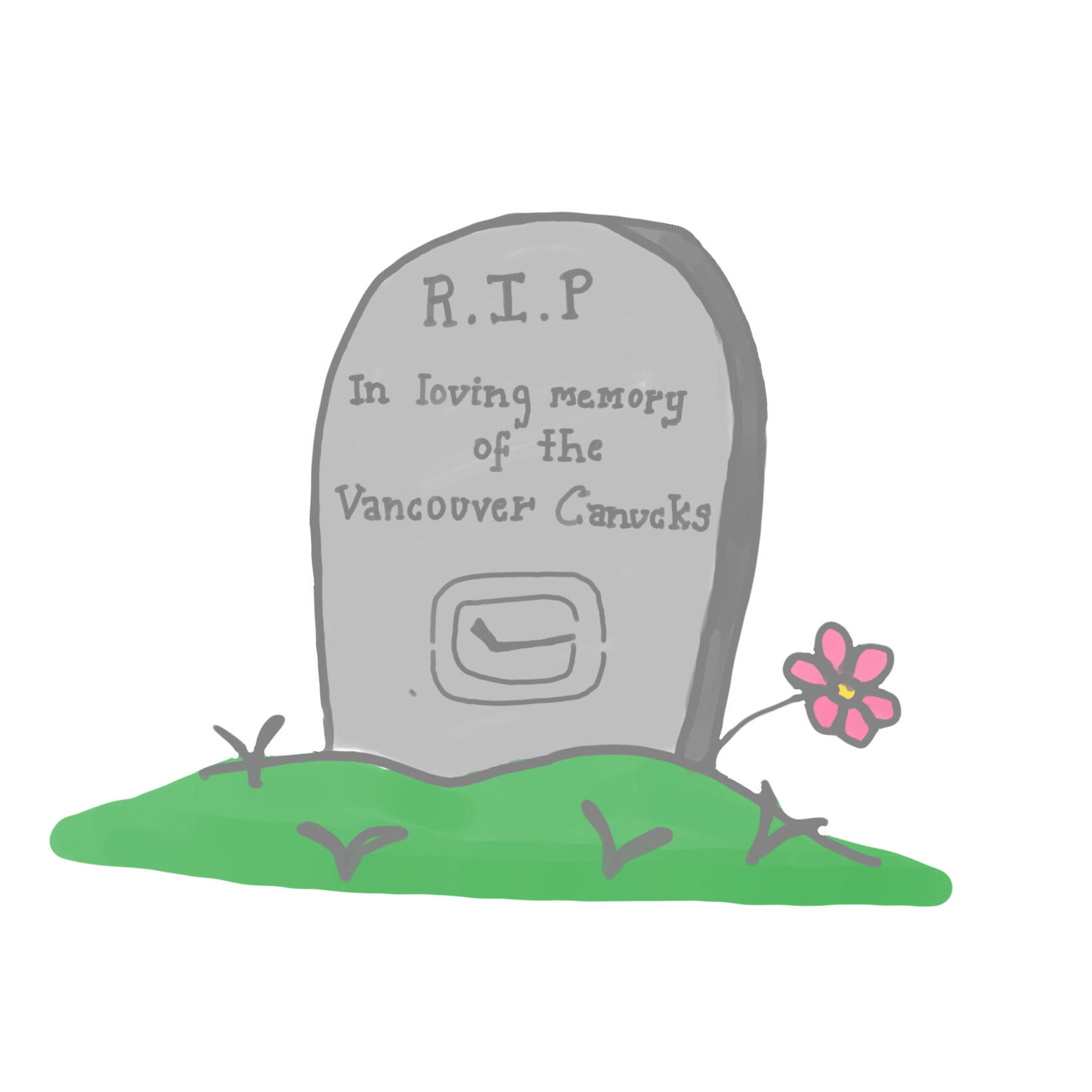 Gravestone that reads “RIP In Loving Memory of the Vancouver Canucks.”