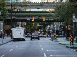 A busy street in Downtown Vancouver