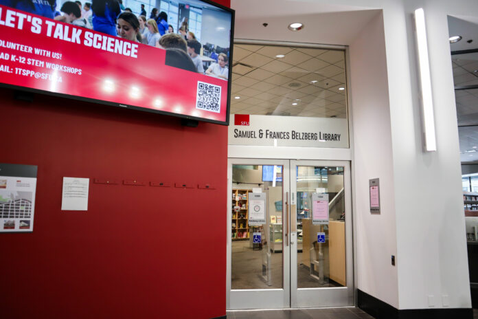 belzberg-library Interior lobby of the Belzberg Library at SFU’s Habour Centre campus.