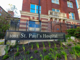 This is a photo of the outside of Saint Paul’s Hospital in Vancouver.