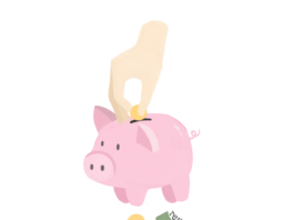 A hand putting money into a piggy bank but it's falling out the bottom surrounded by the words “cost of living,” “inflation,” and “rent.”