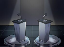 An illustration of two podiums arranged in front of one another.