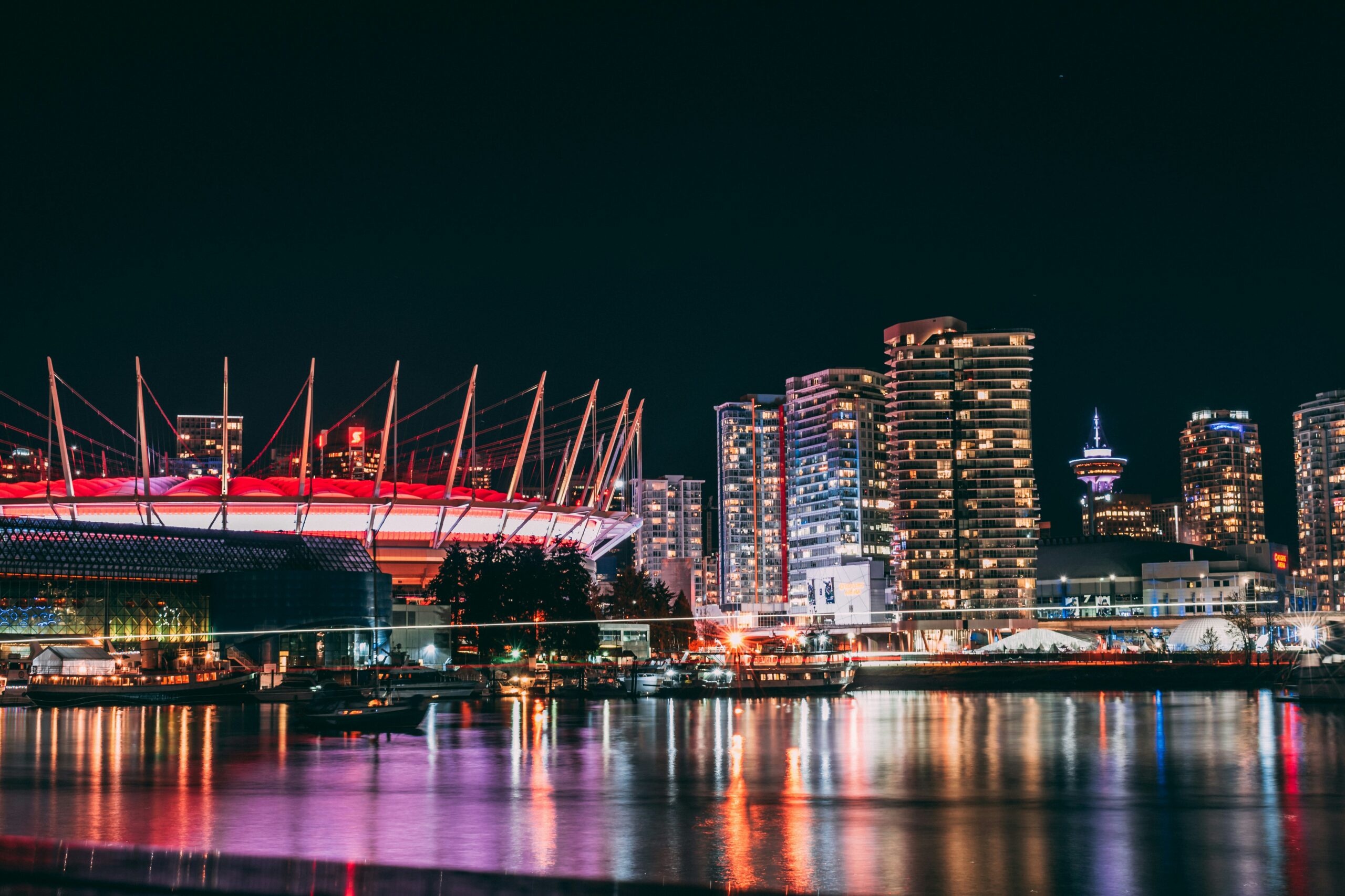 BC place as seen from across False Creek at night