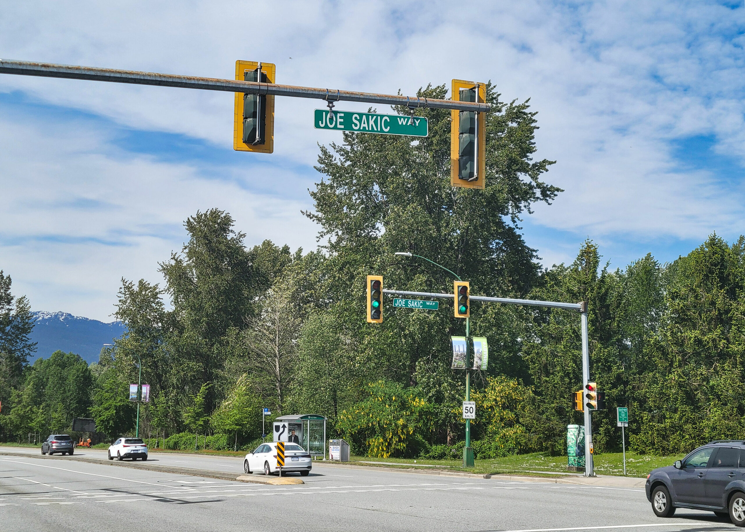 Photo of the sign of Joe Sakic Way in Burnaby.