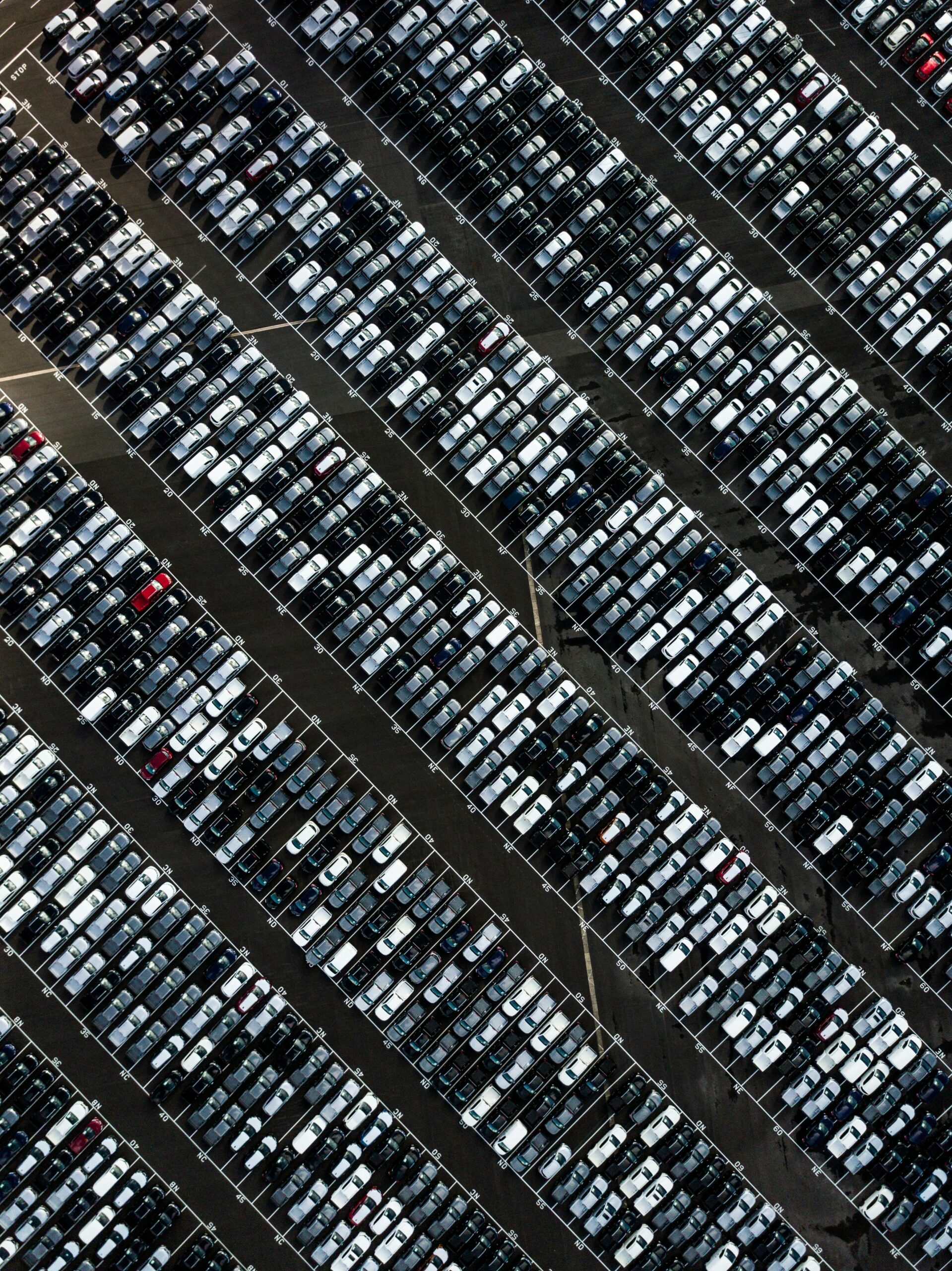 A full parking lot as seen from above