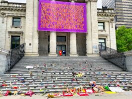 This is a photo of the 2021 Vancouver Art Gallery memorial for Indigenous children whose lives were taken at residential schools