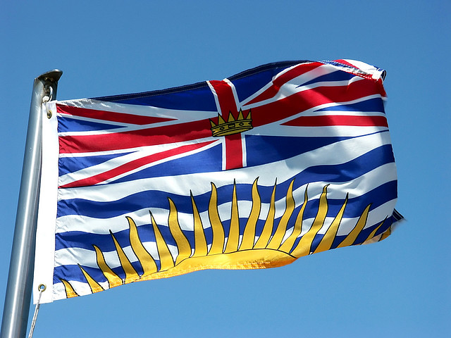 A British Columbia flag on a flagpole