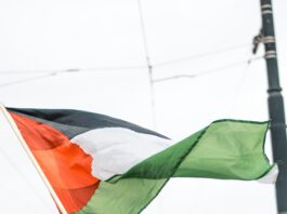 A waving Palestinian flag