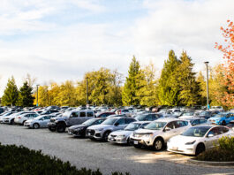 a busy SFU parking lot