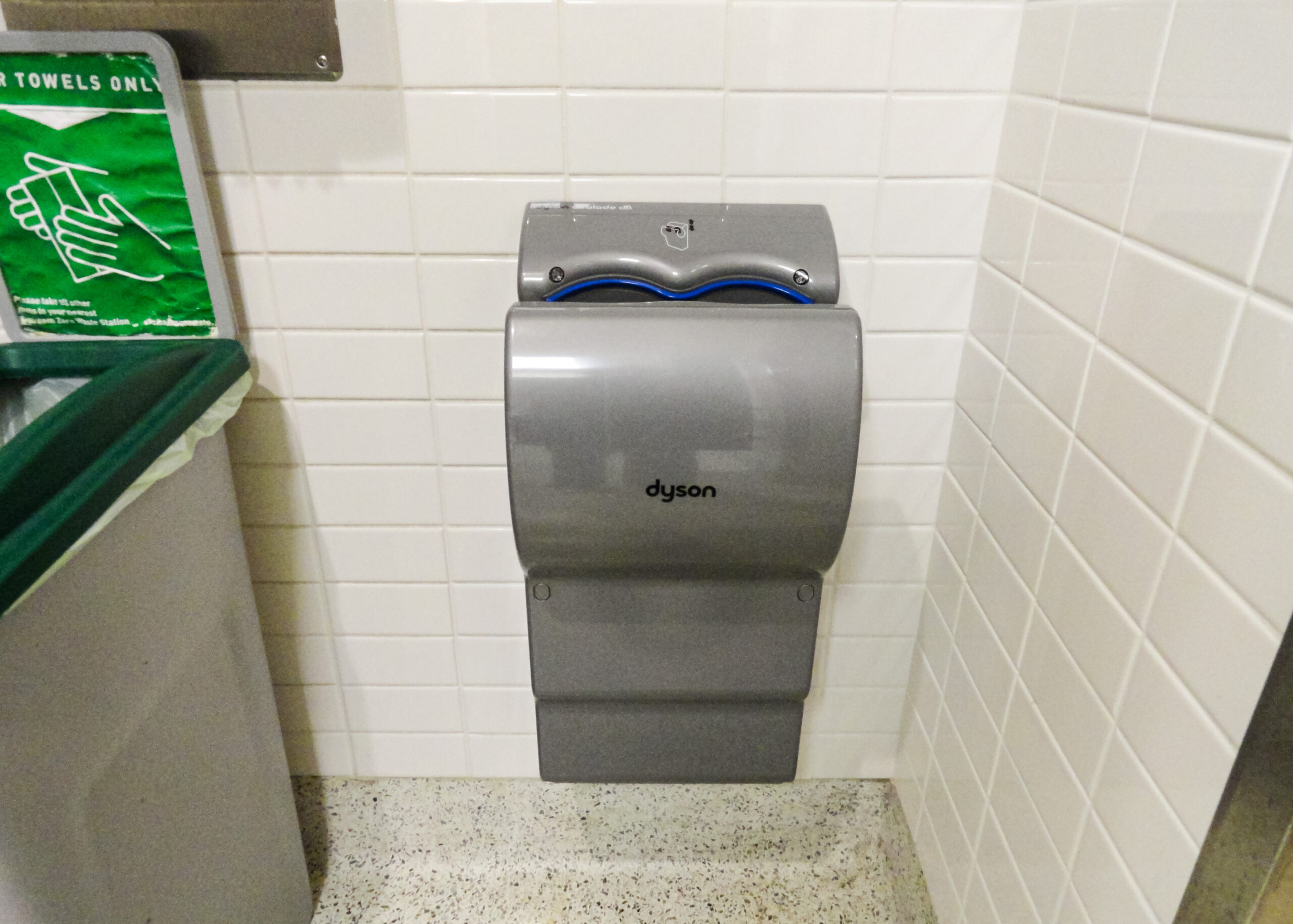 A Dyson hand dryer in an SFU bathroom