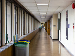 This is a photo of one of the inside halls of the upper 5000-level of the academic quadrangle at SFU.