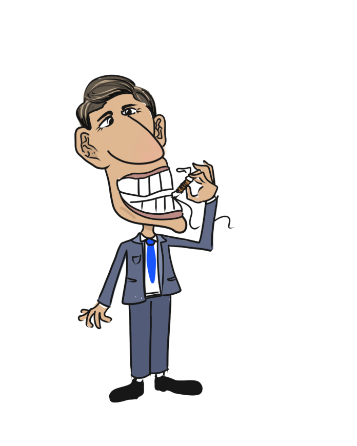 political cartoon, pierre poilievre using an IUD as a toothpick