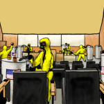 The Peak investigates: Maple Syrup Gate Dozens of individuals wearing hazmat suits, extracting and packaging maple syrup from large metal tins. They are in a Blusson Hall lecture hall and the maple syrup tins have American flags on them.