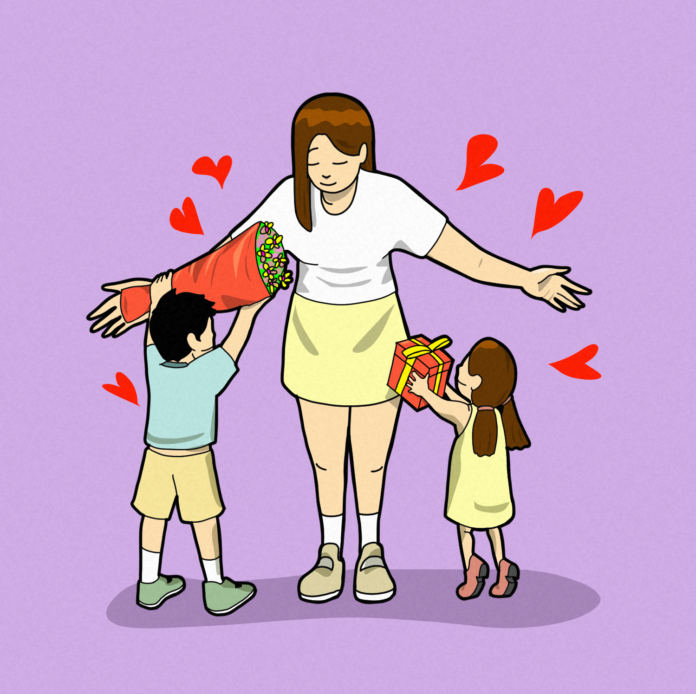 CliffEbora-MothersDay Illustration of a mother embracing children