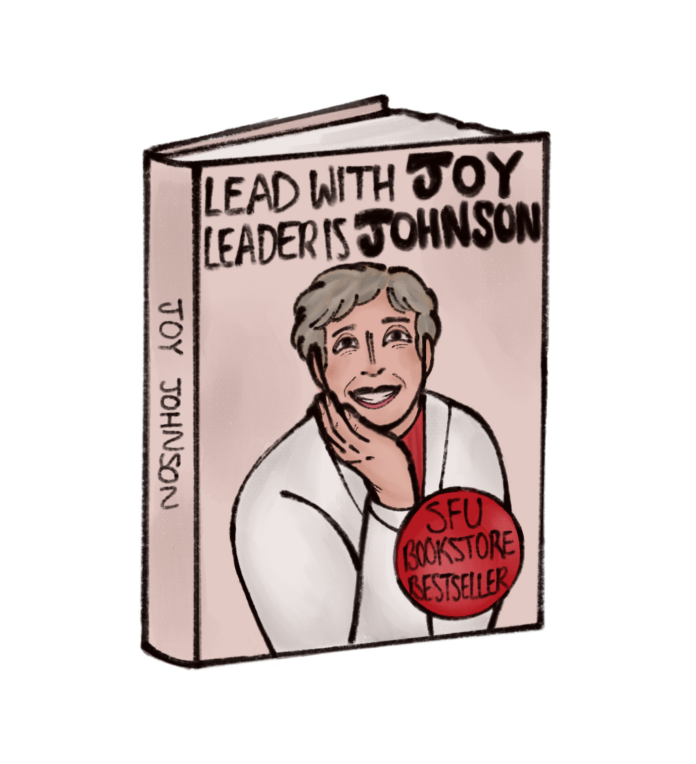 ILLUSTRATION: A cover of Joy Johnson's fictional memoir, Lead With Joy, Leader is Johnson. The Cover should say "SFU bookstore bestseller."
