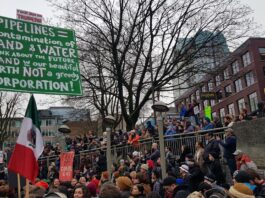 A protest against a pipeline in a city