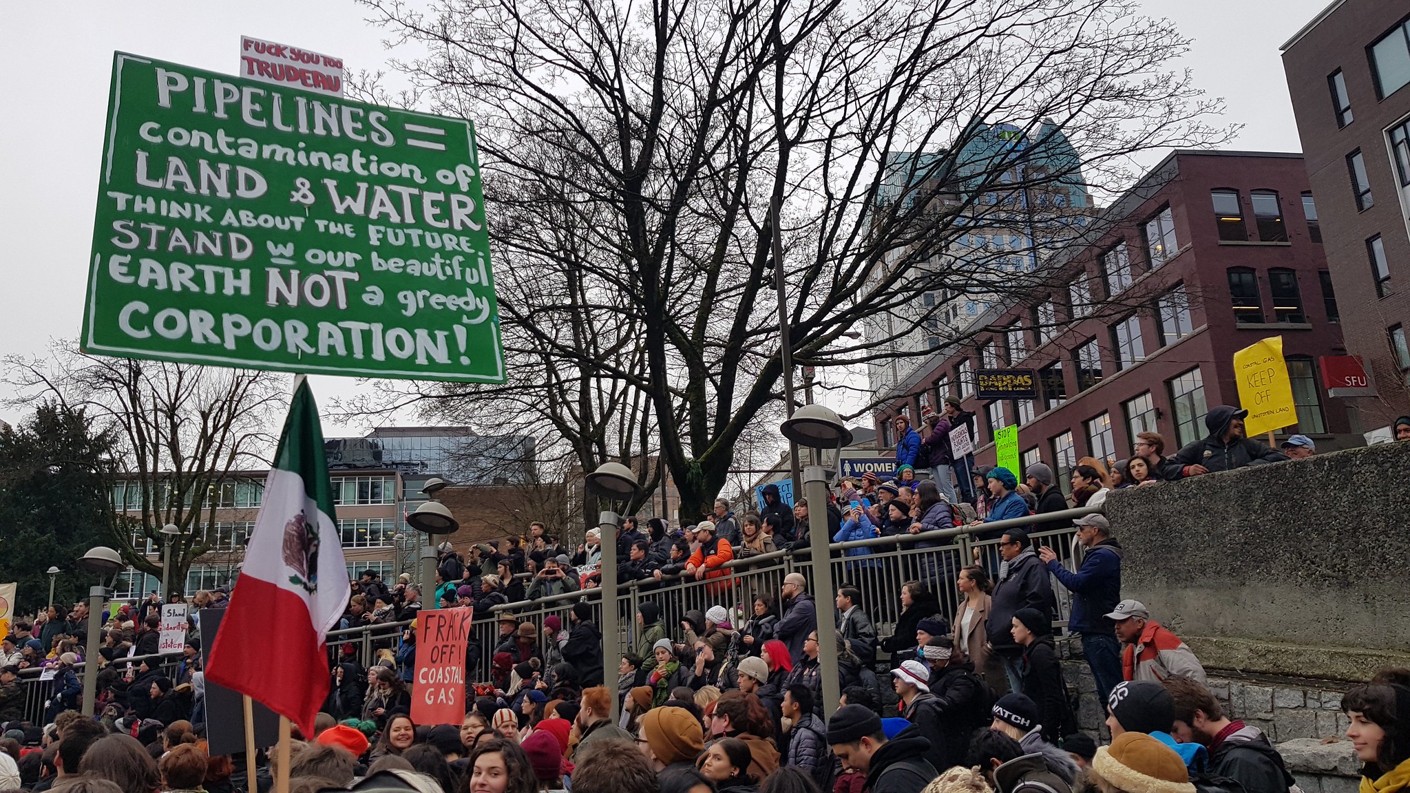 A protest against a pipeline in a city