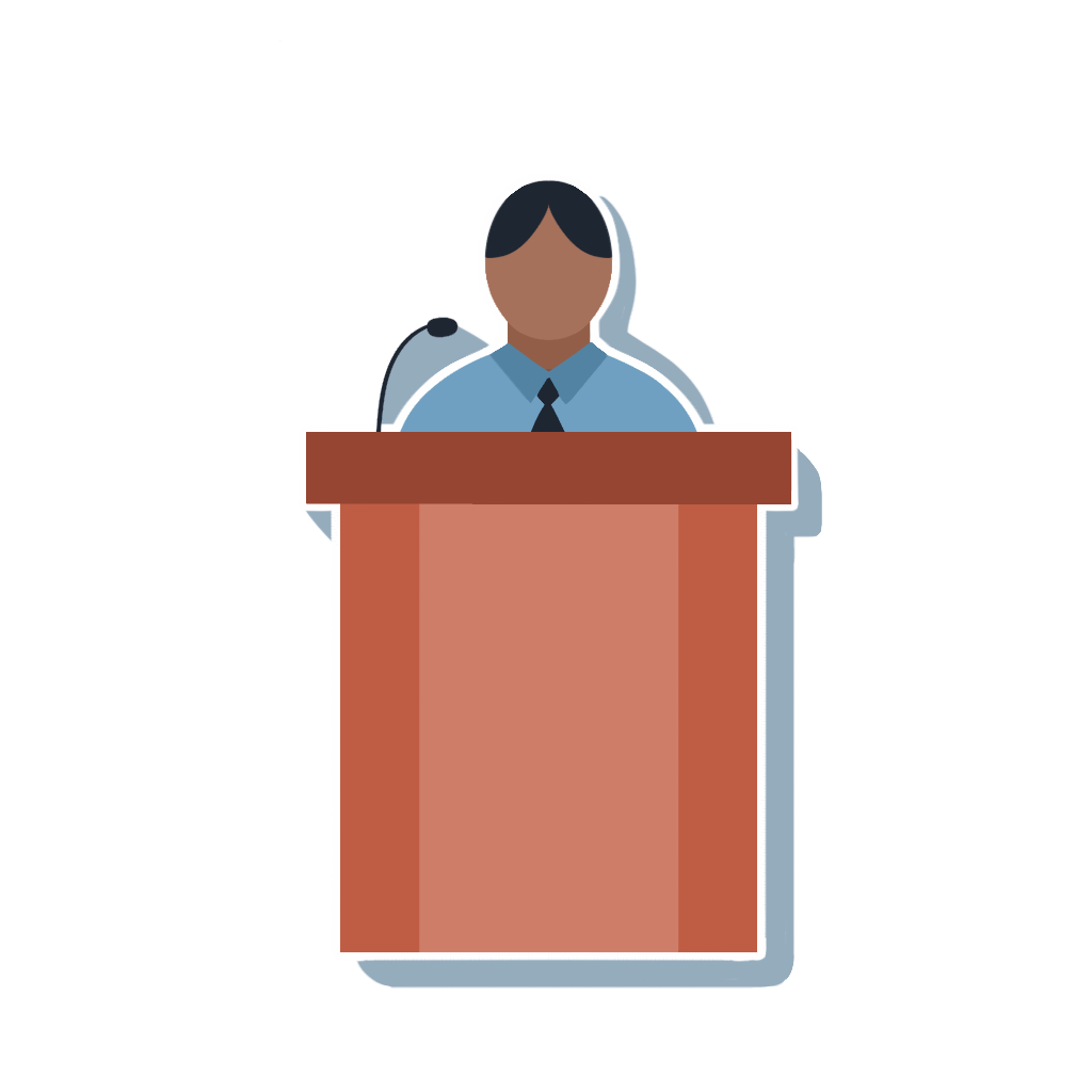 This is an illustration of a man standing at a podium.