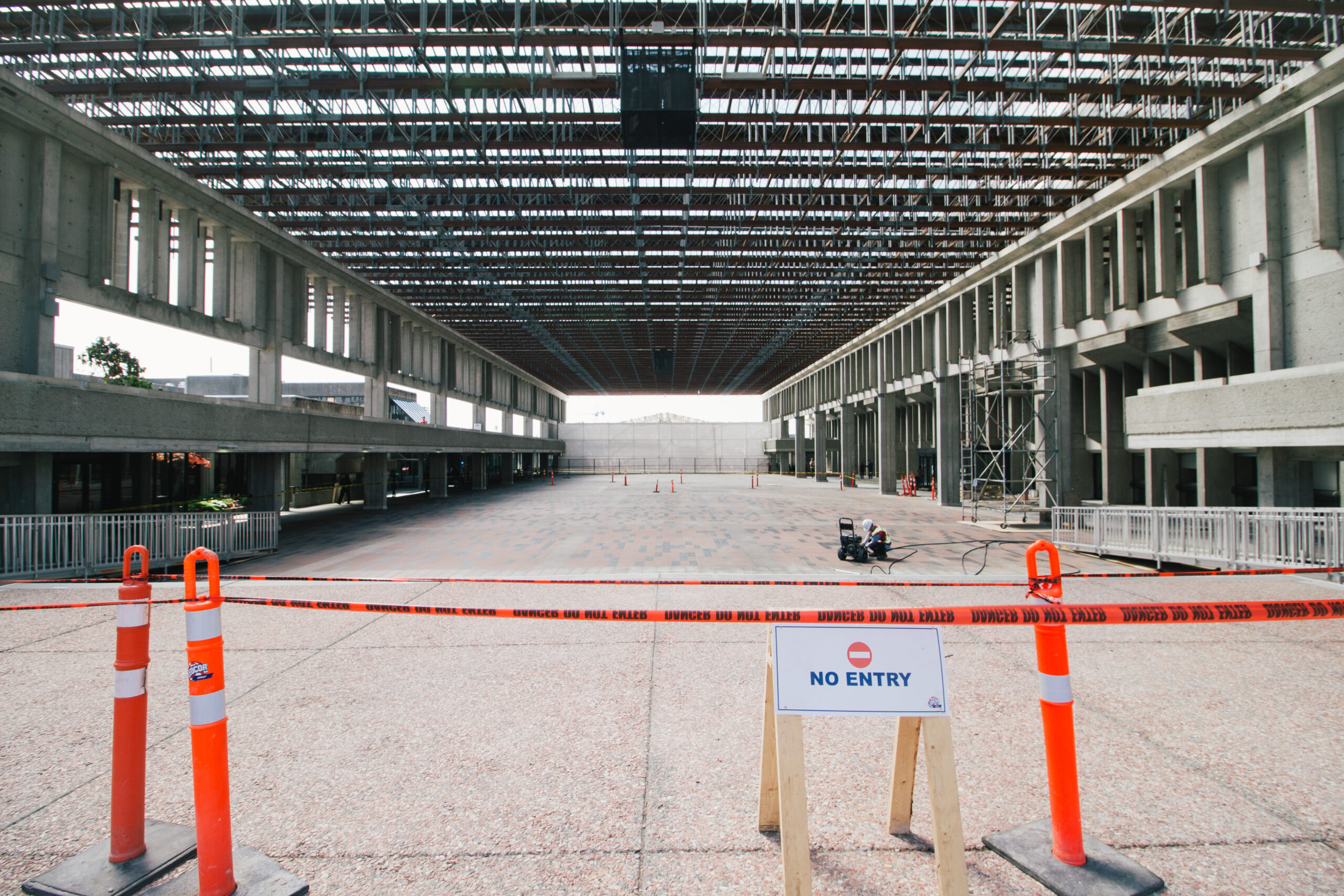 Fog fills the convocation mall as construction blocks off access. This leaves the question — what exactly is going on here?