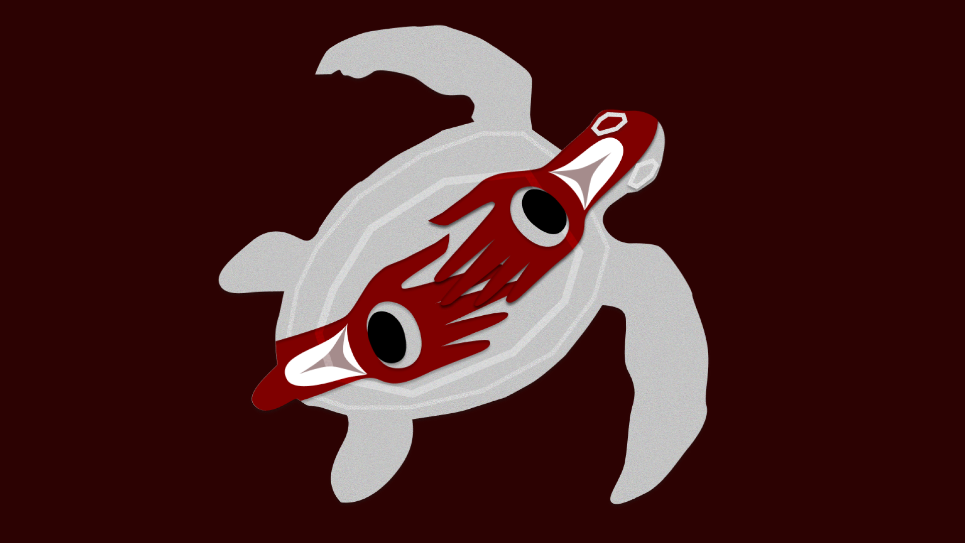 an illustration of mosaic art that depicts a handshake on top of art that is in the shape of a turtle.