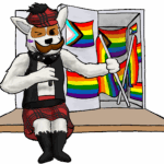 EXCLUSIVE: McFogg the Dog comes out as gay McFogg the Dog sitting outside of a closet with pride flags around him. He is holding a microphone.