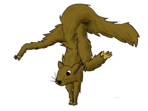 illustration of an upside down squirrel doing yoga. 