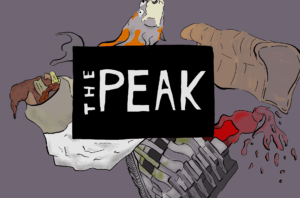 A remixed image of bread, a seal, and other funny items surrounding The Peak logo.