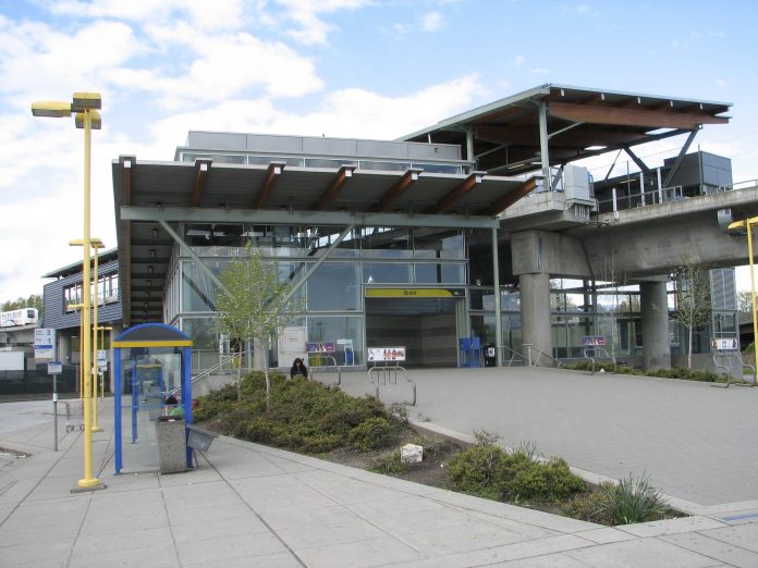 a picture of the Braid skytrain station entrance.
