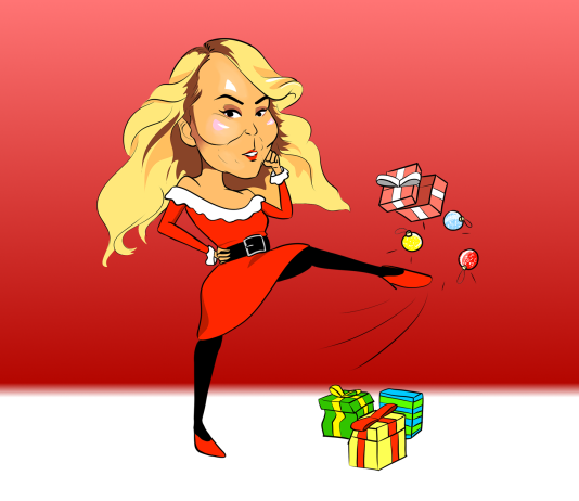 CHRISTMAS CANCELLED: Mariah Carey refuses to defrost Mariah Carey, with enlarged cheeks due to her plastic surgery, kicking Christmas decorations in the air.