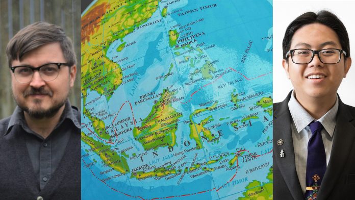 A collage of Phone and Darren’s portraits, along with a map of Southeast Asia in the middle are pictured.