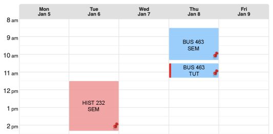 Summer 2026 course electives A screenshot of someone’s MySchedule on GoSFU. The course codes in the piece are listed on the chart.