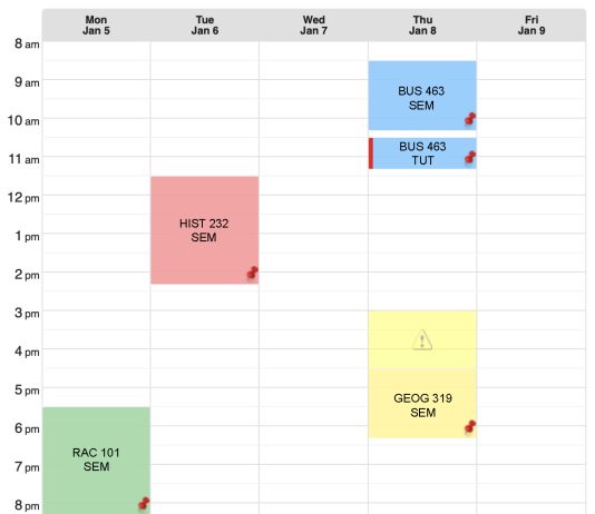 Summer 2026 course electives A screenshot of someone’s MySchedule on GoSFU. The course codes in the piece are listed on the chart.