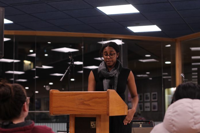 A photo of a speaker at the event speaking at the podium