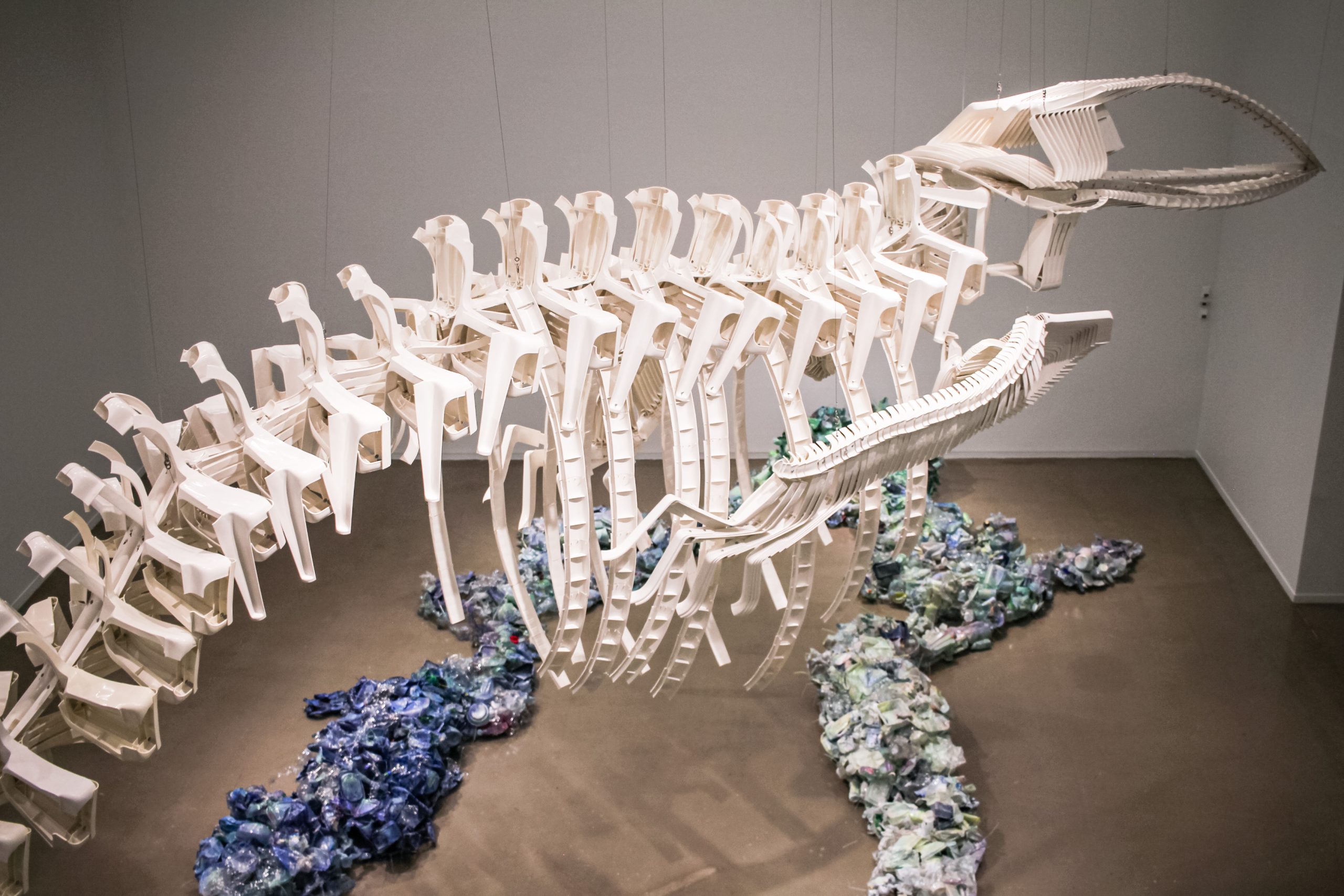 A photo of Brian Jungen’s Cetology, a whale skeleton featured at Future Geographies