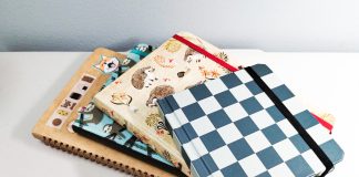 Bright-er side: Journaling is a time machine Mixture of different types of journals, one with a checkerboard pattern, another with animals on it