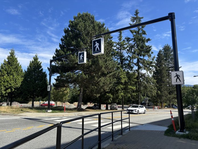 Picture of the new pedestrian crosswalk before the SFU bus loop near Cornerstone