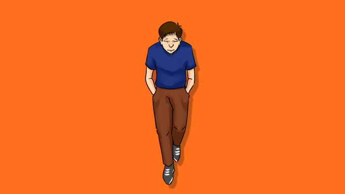 Illustration of a man walking alone looking sad and depressed
