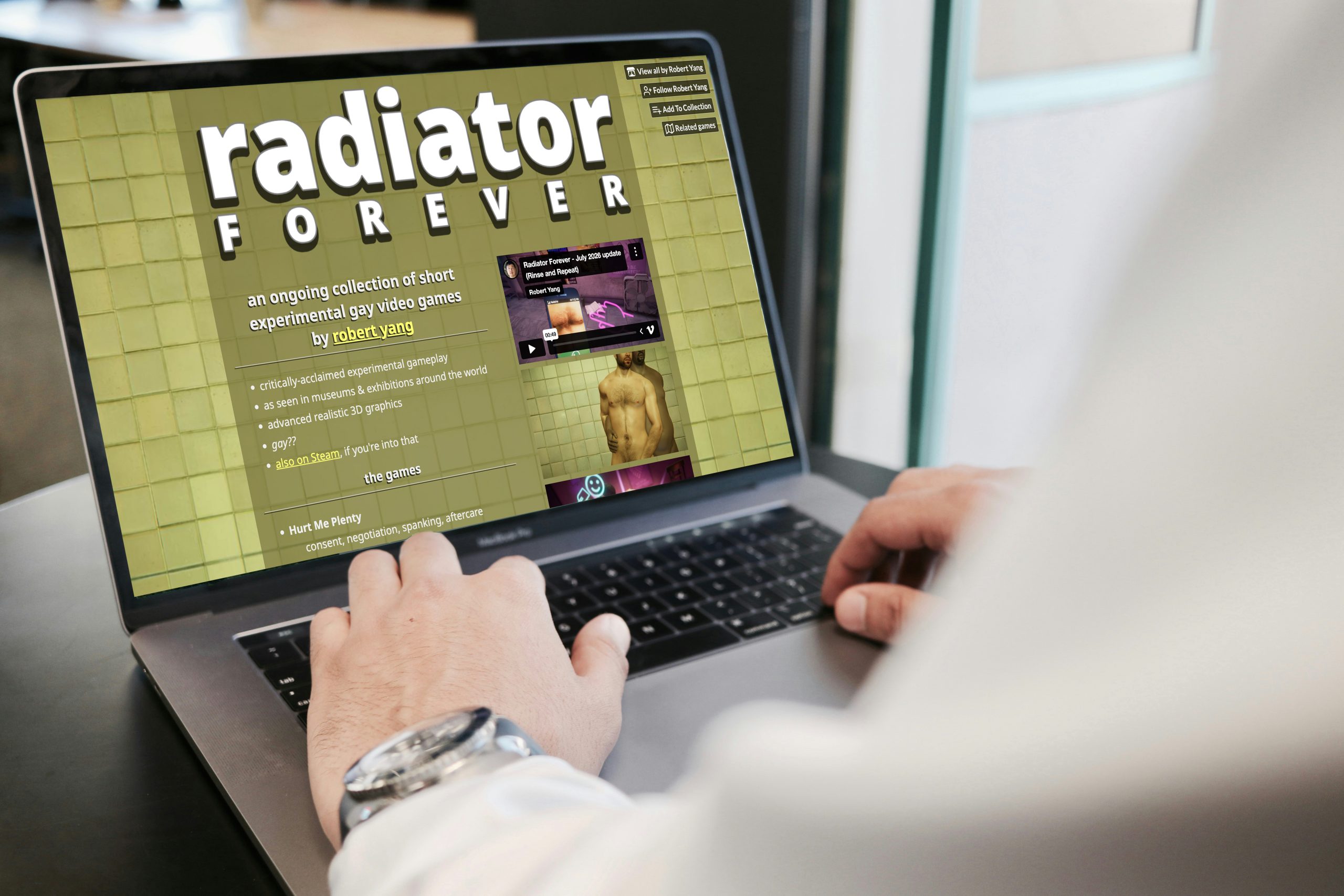 Person on their laptop looking at a game called Radiator Forever